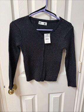 Cotton On Black Metallic Ribbed Button-Up girls Cardigan